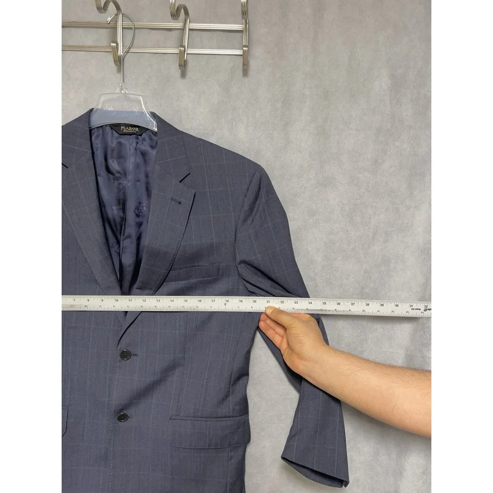 Jos A Bank Suit Men 40R 38R Blue Plaid Slim 2B Signature Gold Flannel Wool 32X28